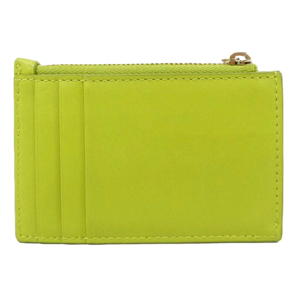 Gucci Bamboo Series Lime Green Leather Zipper Card Holder